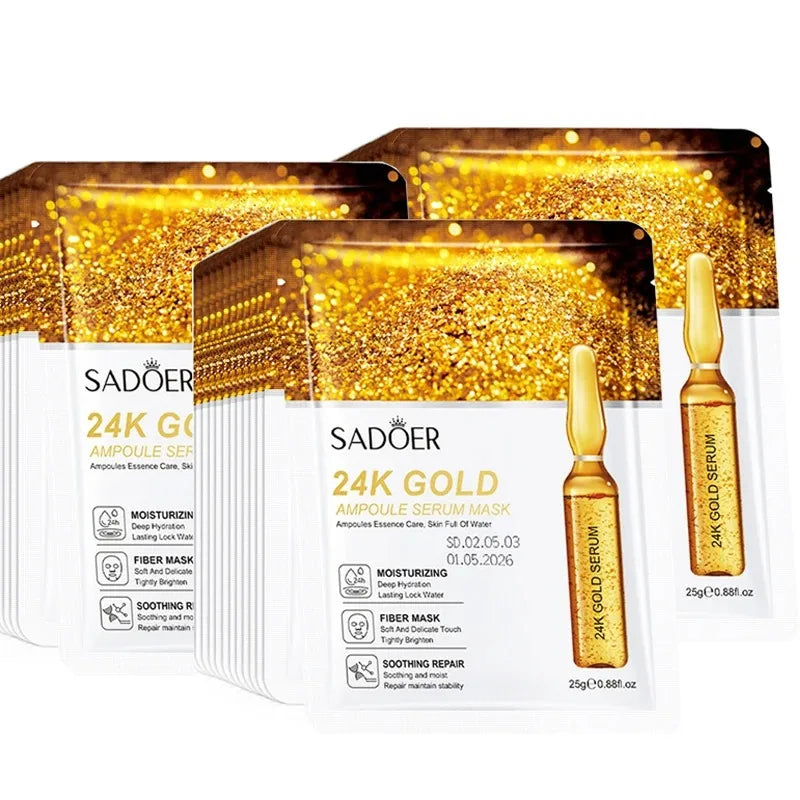Revitalize Your Skin: 10-Piece 24K Gold Vitamin C & Hyaluronic Acid Facial Mask Set for Ultimate Hydration and Firmness