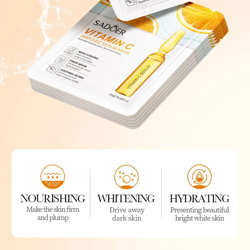 Revitalize Your Skin: 10-Piece 24K Gold Vitamin C & Hyaluronic Acid Facial Mask Set for Ultimate Hydration and Firmness