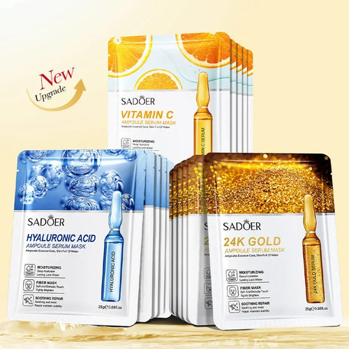 Revitalize Your Skin: 10-Piece 24K Gold Vitamin C & Hyaluronic Acid Facial Mask Set for Ultimate Hydration and Firmness
