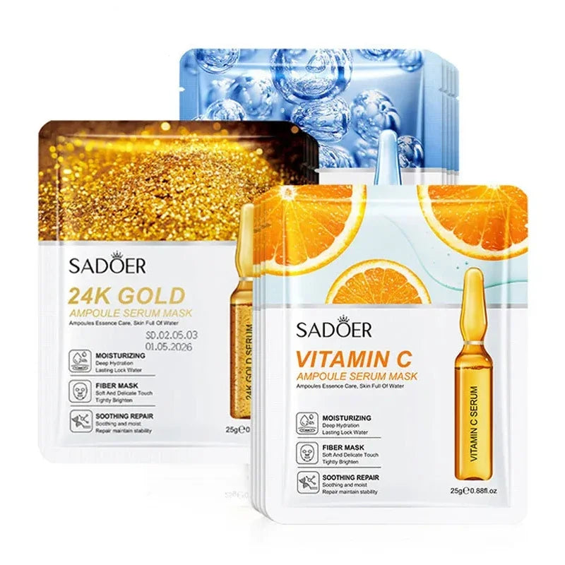 Revitalize Your Skin: 10-Piece 24K Gold Vitamin C & Hyaluronic Acid Facial Mask Set for Ultimate Hydration and Firmness