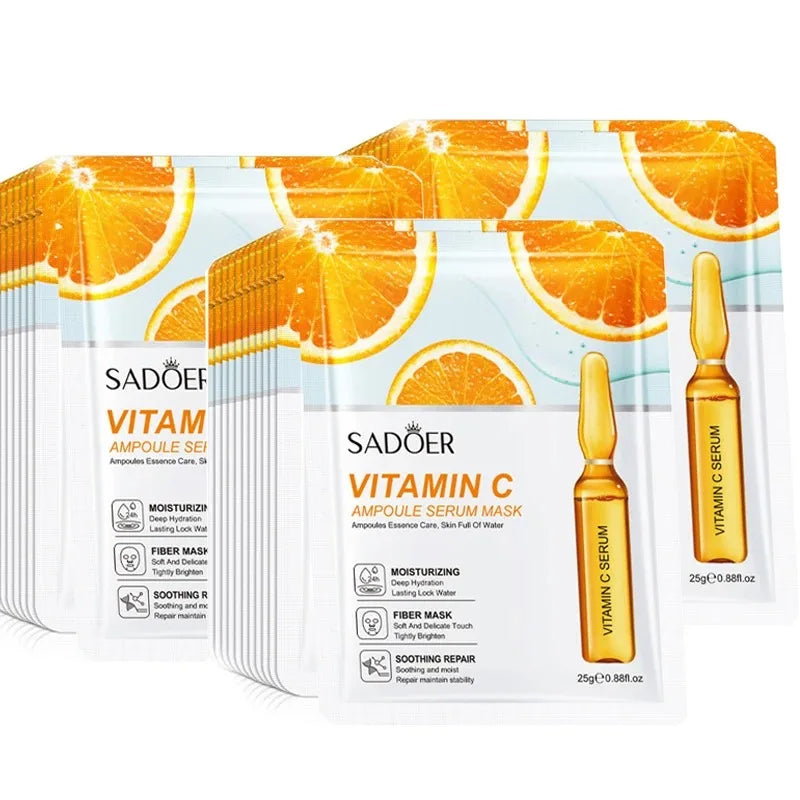 Revitalize Your Skin: 10-Piece 24K Gold Vitamin C & Hyaluronic Acid Facial Mask Set for Ultimate Hydration and Firmness