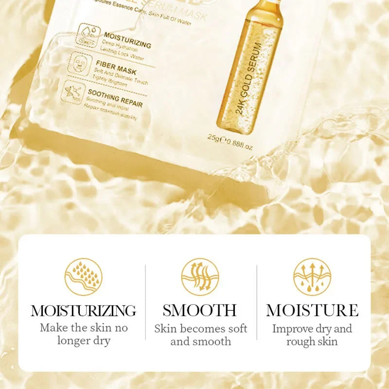 Revitalize Your Skin: 10-Piece 24K Gold Vitamin C & Hyaluronic Acid Facial Mask Set for Ultimate Hydration and Firmness
